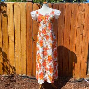 Vintage Style Rite Orange Lace Floral Cottagecore Maxi Dress